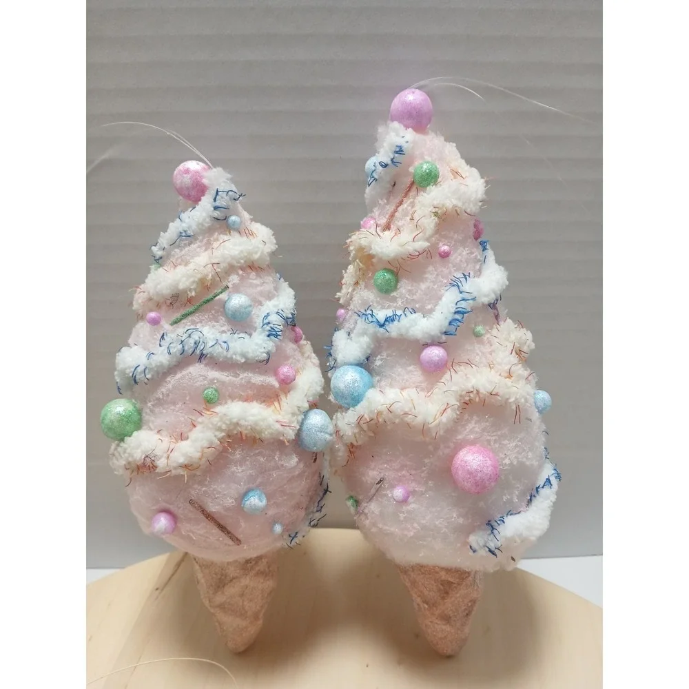 Lot of 3 Pink Ice Cream Ornaments Pastel Christmas Candy Land Tree Decorations